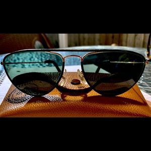 Vintage B & L Ray-Ban 59-16 black leather trim sunglasses (Rare) with case.